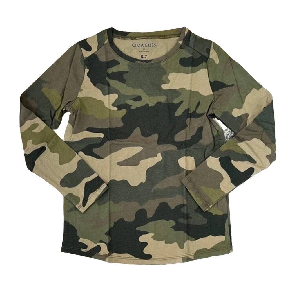 NWT J. Crew Girls' Long-Olive Green Camoflauge Long SleeveTee